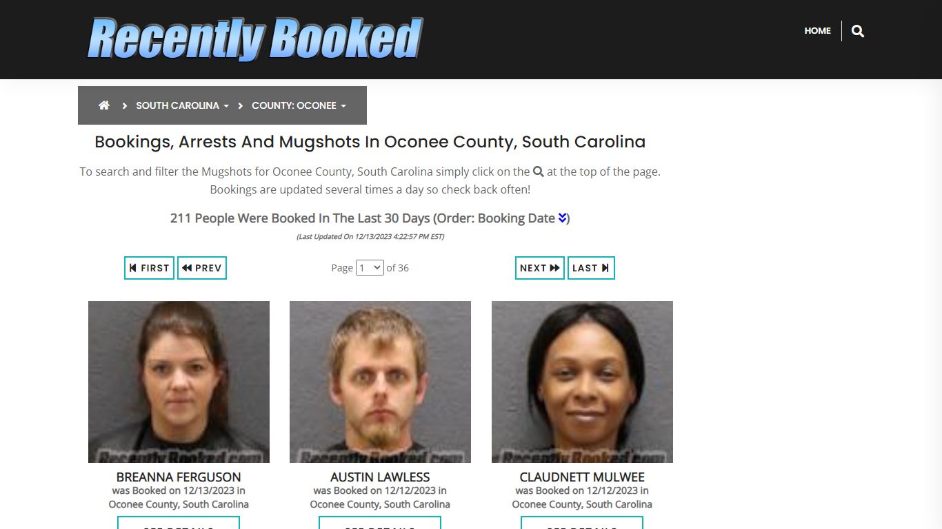 Bookings, Arrests and Mugshots in Oconee County, South Carolina
